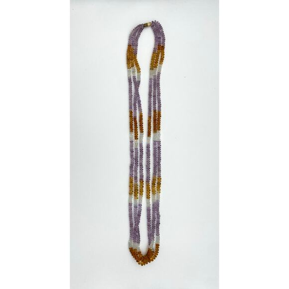 Vintage Three-Strand Beaded Amethyst, Citrine, and Topaz 31" Necklace - Picture 4 of 8